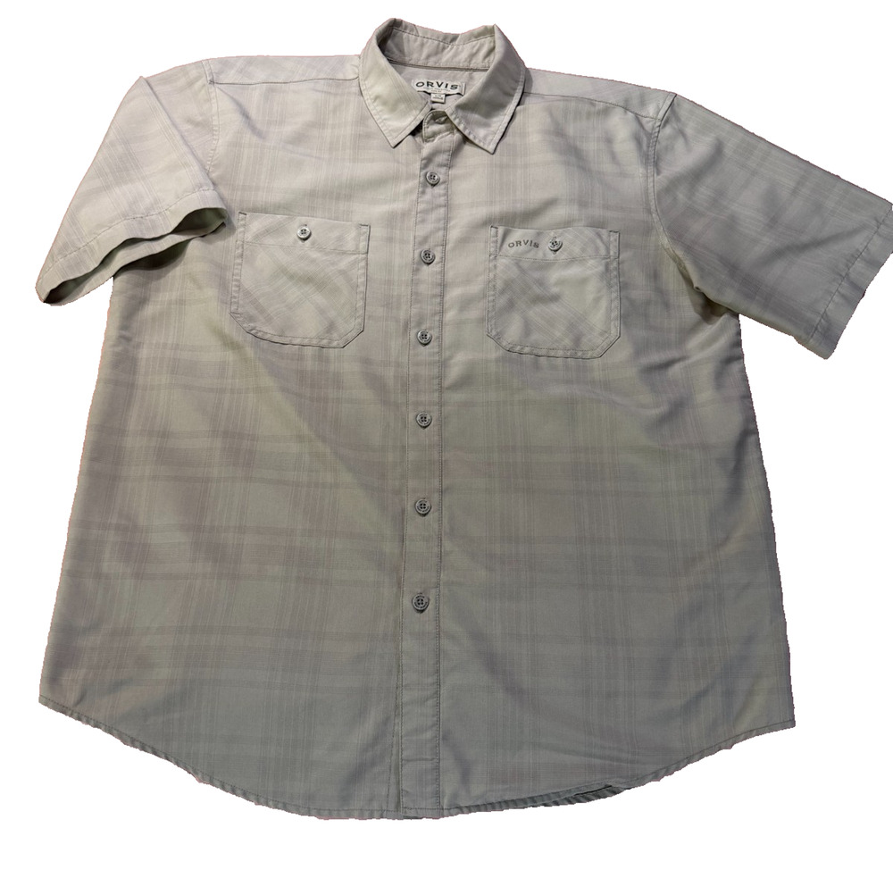 ORVIS Outdoor Gorpcore Fishing Camp Gray Short Sleeve Button-Up Shirt L Hiking